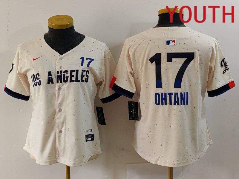 Youth Los Angeles Dodgers #17 Ohtani Cream Fashion Nike Game MLB Jersey style 629